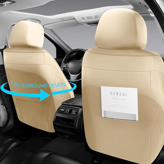 NS YOLO Leather Car Seat Covers Front Pair,Universal Fit for Most Cars,SUVs and Sedans,Waterproof Luxury Leatherette Cushions, 2 Car Seat Protectors (Beige, Front Pair-2 Seats(Driver and Passenger))