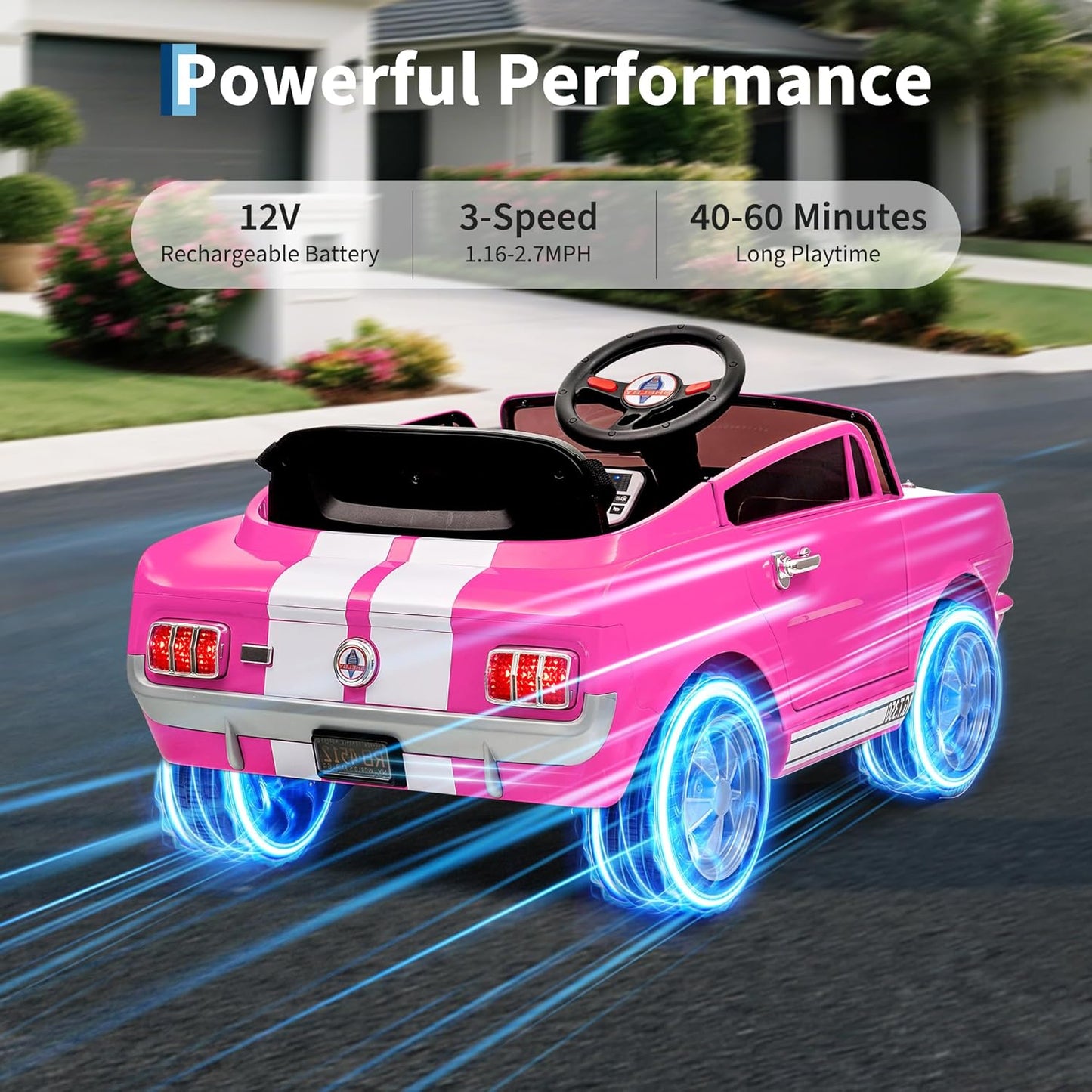 12V Ride on Car Licensed Shelby GT350, Battery Powered Ride On Toy for Toddlers with Remote Control, Electric Car for Kids, Bluetooth, Shock Absorbers, Safety Belt, 3 Speeds, LED Lights, Music, Pink