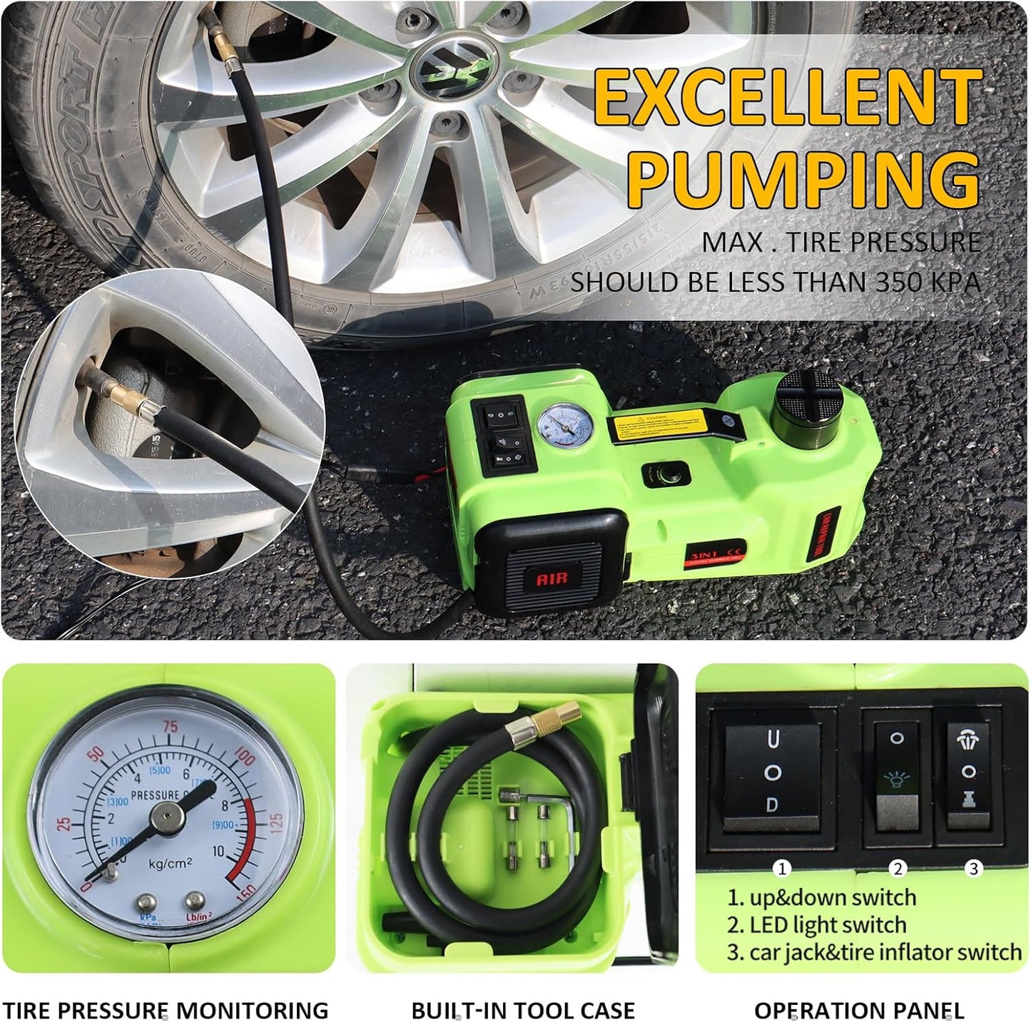 Electric Car Jack Kit 5Ton 12V Car Jack(Lifting Range: 6.1~20.86 inch) with Impact Wrench Tire Inflator for SUV MPV Sedan Truck Change Tires Garage Repair and Emergency Tire Change