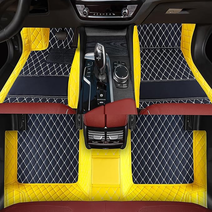 Custom car Floor mats Suitable for 99% car Truck SUV,car mats All Weather Personalized,Full Coverage Luxury Car Mats, Anti-Slip Leather Floor mats. (Yellow and Black)