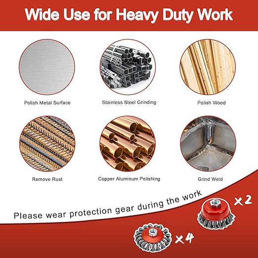 6 Pack 4 Inch Wire Wheels for Angle Grinder, 3 Inch Wire Cup Brush for 4 1/2 Angle Grinder, Twist Knotted Carbon Steel Wire Wheel with 5/8"-11 UNC Thread Arbor for Removing Rust,Paint etc