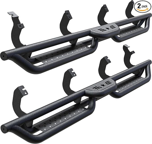 Running Boards Compatible with 2022-2025 Toyota Tundra Crewmax cab 4 Full Size Doors, 6" 2-Stairs Side Step Rails Coated Black Carbon Steel Nerf Bars