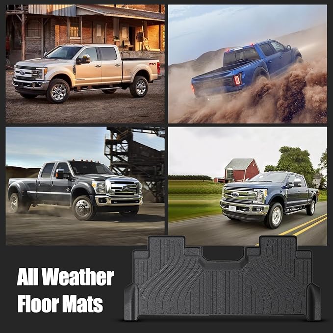Floor Mats for Cars, Car Mats Full Set for 2017-2025 Ford F250 F350 Super Duty Crew Cab with Under Seat Storage, TPE All Weather Floor Mats for 1st & 2nd Row Automotive Floor Mat- Black