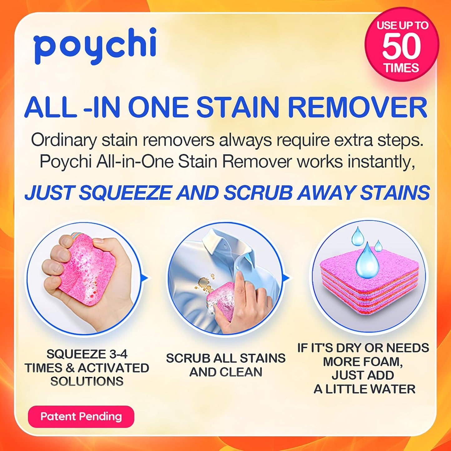 Magical Fiber Stain Remover- Use as Spot Remover- No Dry Cleaning Food, Grease, Coffee Off Laundry, Tea, Fabric, Pet Stains, Stain Remover Sponge Clothes, Carpet, Sofa, Mattress & Upholstery (3 Pack)