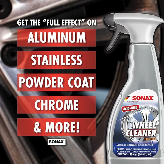 SONAX Wheel Cleaner Full Effect (230200) | Non-Acid Rim Cleaner | Color Changing Wheel Cleaner | Brake Dust Cleaner | Non-Acid Iron Remover | (500 ml or 16.9 fl. oz.)