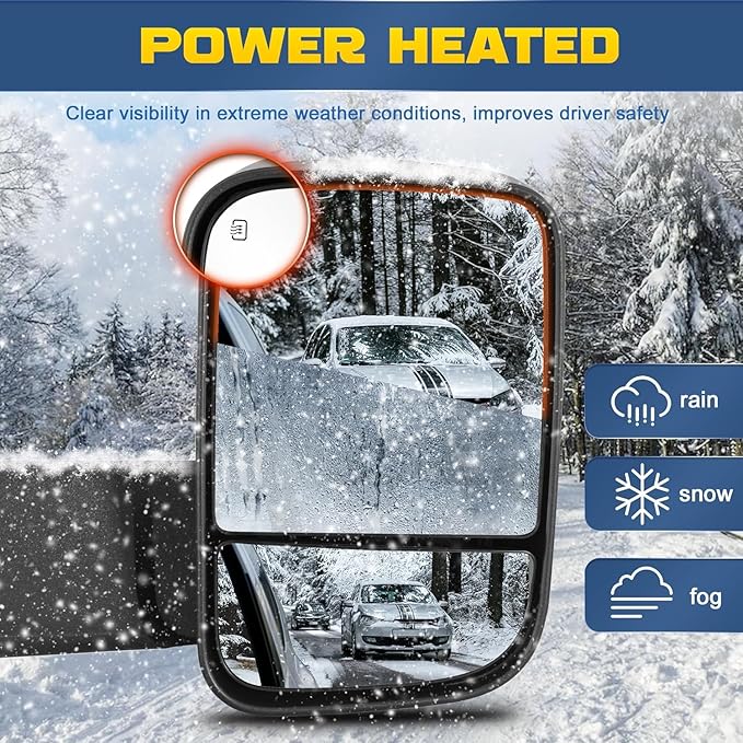 Pair Power Heated Towing Mirrors Compatible for 1998-2001 Dodge 1500 1998-2002 Ram 2500 3500 w/Amber Turn Signal Light Side Tow Mirror Manual Telescoping Fold (Black)