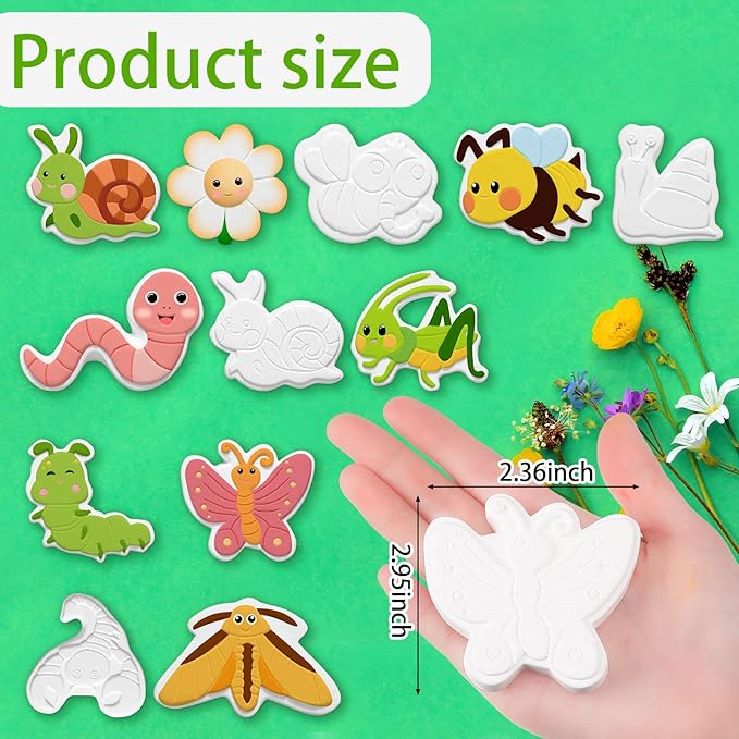 Simgoing 24 Sets Bugs Party Ceramic Painting Kit for DIY Ready to Paint Insect Ceramics Painting Crafts Set for Spring School Party Supplies Birthday