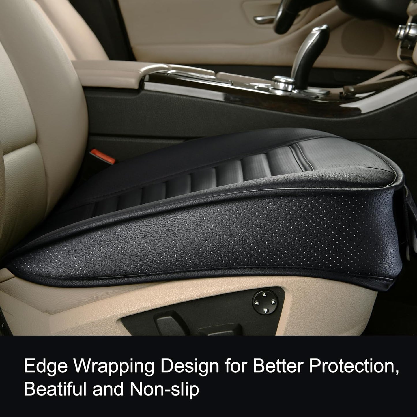 2pc Edge Wrapping Comfortable Car Front Seat Covers, Seat Protectors, Anti-Slip Bottom Seat Cushion Covers for Auto with PU Leather(Black)