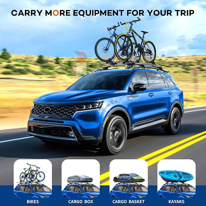 Lockable Roof Rack Cross Bars 220lbs Compatible with Kia Sorento X-Line & X-Pro 2021 2022 2023 2024 2025 (with Raised Rails,Not Flushed Rails), Crossbars Rooftop Cargo Carrier Luggage