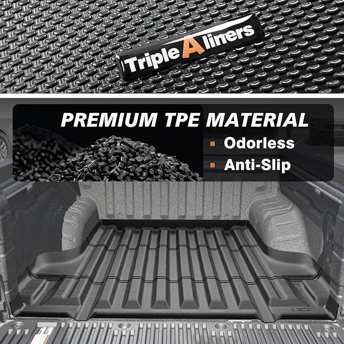 TripleAliners Truck Bed Mat Compatible with Nissan Frontier 2022 2023 2024 2025 2026 Accessories Crew Cab 5FT Vehicle Perfectly Flush All Weather Protection TPE Heavy Duty Pickup Car Bed Cargo Mat