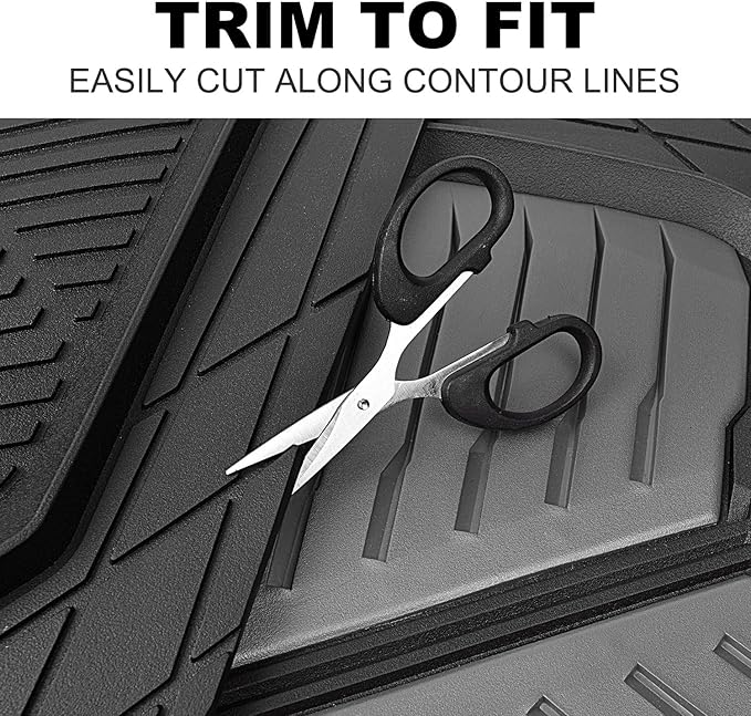 CAR PASS Heavy Duty Rubber Car Mats, Deep-Dish Car Floor Mats All Weather, Universal Two-Tone Trim-to-Fit for SUVs Trucks Sedans, Waterproof Anti-Slip, 3 Pieces V12 Black and Charcoal