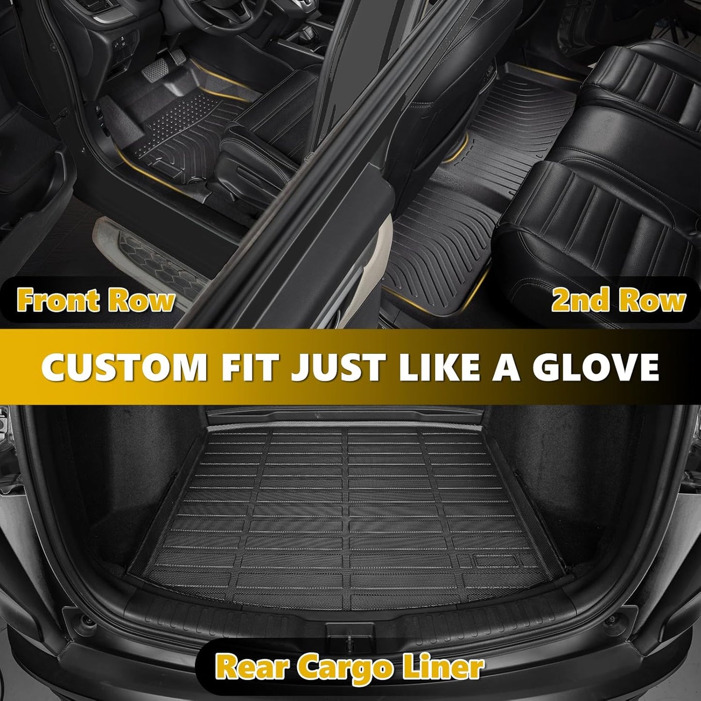 GINOWY-Floor Mats for Lincoln Aviator 2020-2024 2025, Car Mats for Lincoln Aviator, Aviator All Weather Mats, 3 Rows, TPE Floor Liners for Aviator Accessories Mats, Custom Fit Aviator Car Mats