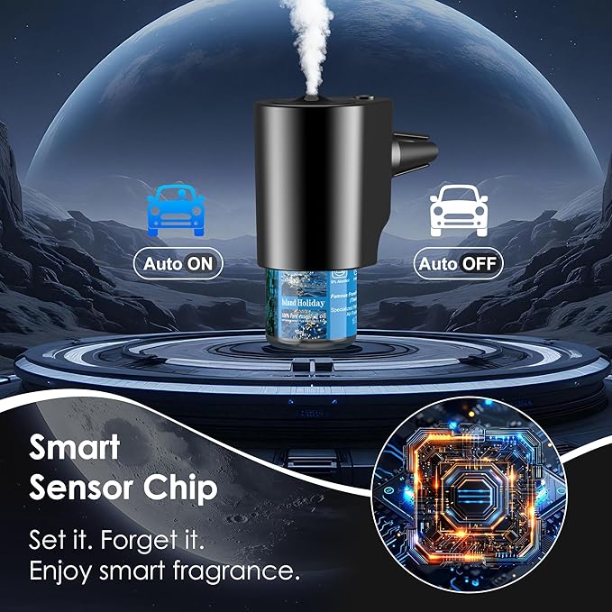 Car Air Freshener, 5 Scents, 10 Refills, Smart car Air Freshener for Vent Clips, Auto On/Off, Three Spray Modes, Car Fresheners Long Lasting (1Pack)