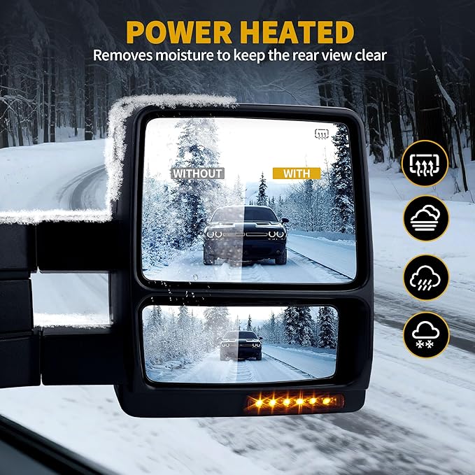 DWVO Side Towing Mirrors Compatible with 2004 2005 2006 Ford F-150 F150 Series Pickup, Power Heated, Turn Signal, Manual Folding, Manual Telescoping, Pair Set