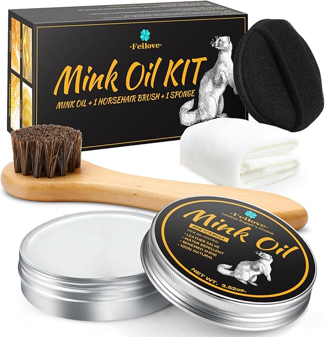 4-in-1 Mink Oil Leather Conditioner and Cleaner 3.52 oz - Premium Waterproof Formula for Boots and Shoes