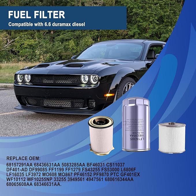 68157291AA 68436631AA 5083285AA Fuel Filter Water Separator and Oil Filter Set Replaces Compatible with Dodge Ram 2019 2020 2021 2022 6.7L for Cummins Diesel 2500 3500 4500 5500