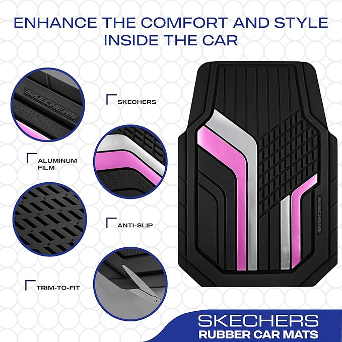 Skechers Heavy Duty Rubber Car Floor Mats,Dual Color Design Floor Mats,All Weather Car Mats,Waterproof Trim To Fit Universal Floor Liner Car Accessories,Automotive Floor Mats For Cars Trucks Suvs,Pink