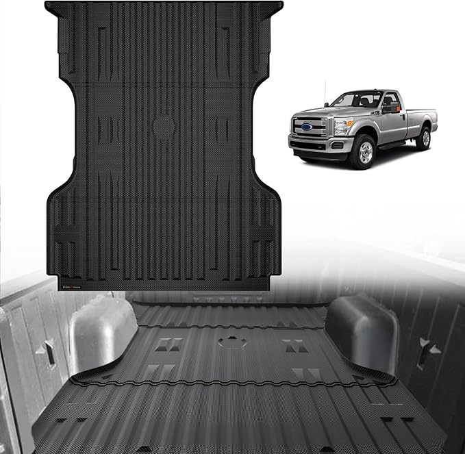 TripleAliners Truck Bed Mat Compatible with 1999-2016 Ford Super Duty F250/F350/F450 Accessories 6.8FT Vehicle Perfectly Flush All Weather Protection TPE Heavy Duty Pickup Bed Liner Cargo Mat