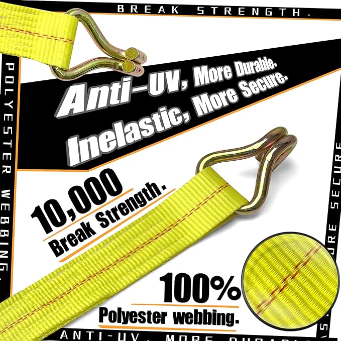 KJE Ratchet Straps Heavy Duty(4 Pack), 2" x 15' Ratchet Strap 10,000 Lbs Max Break Strength, Tie Down Ratcheting with J-Hook, Cargo Straps for Truck, Trailer, Moving Appliances