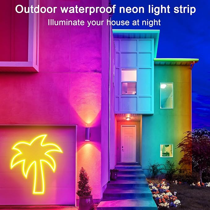 16.4FT DC24V RGB LED Neon Rope Lights with Remote/APP Control, Waterproof, Flexible, Multicolor, Modern Style for Bedroom, Room, Outdoors, Christmas Decor