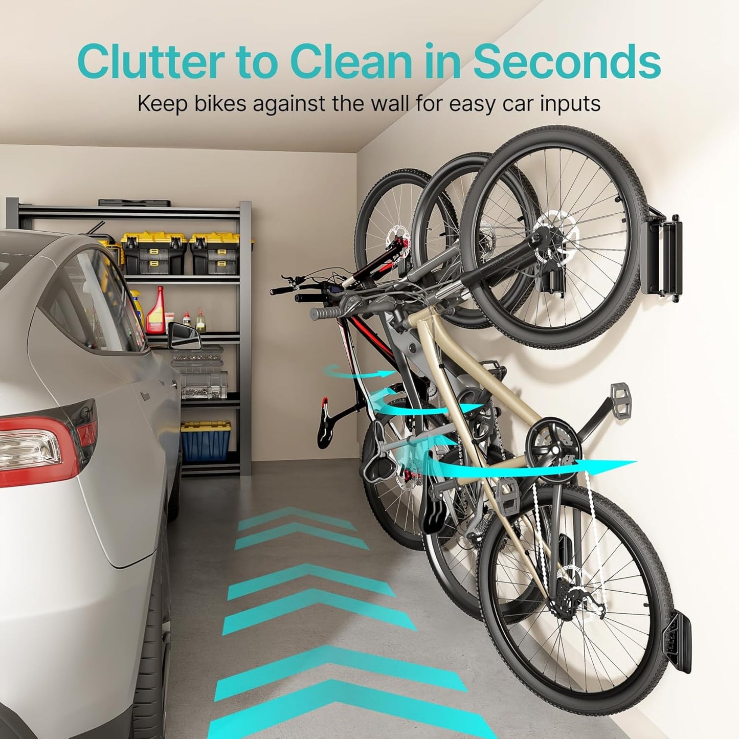 Bike Rack Garage, Bike Wall Mount Heavy Duty, Holds 77 Lbs, Swivel Bike Hangers for Garage, Adjustable Indoor Bike Storage for Bedroom Home Office, 4 Pack