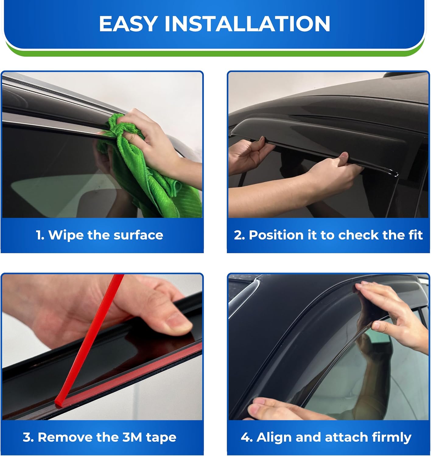 KPY Window Visor Compatible with Toyota Sienna 1998-2003, Rain Guard Window Vent Deflectors Tape-On Style, 1998 1999 2000 2001 2002 2003