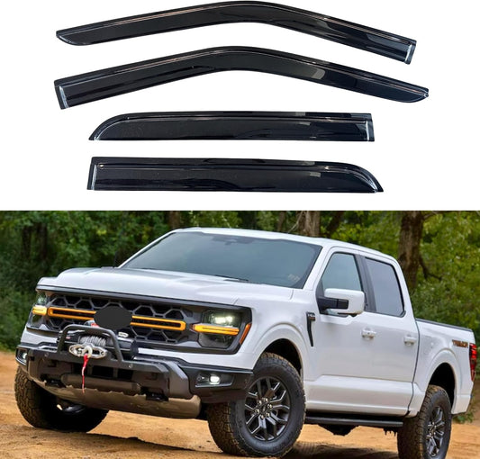 KPY Window Visor Rain Guard for 2015-2025 Ford F150 SuperCrew, Tape-On Deflectors Vent Visor for 2017-2025 F150 Raptor F250 F350 F450 F550 SuperDuty Crew, 2016 2017 2018 2019 2020 2021 2022 2023 2024