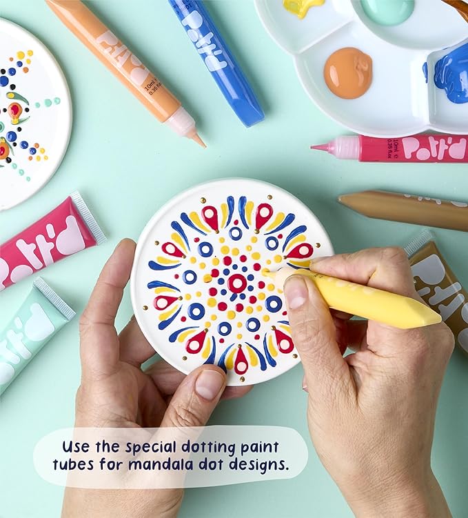 Pott’d Paintables Paint-a-Tea Set, DIY Pottery Painting Kit for Adults with Teapot, Mugs, Coasters, Paints, Brushes, Sponges, Palette and Guide, Craft Kit for Beginners and Tea Lovers