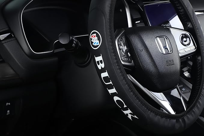 Black car Steering Wheel Cover - Universal Car Accessory for Diverse Cars, Durable Leather Cover with Anti-Slip Lining, for BuIck Steering Wheel with a Diameter of 14.5"-15".