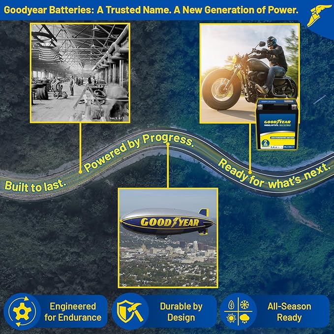Goodyear GYTX7L - 12 Volt 7 AH, 120 CCA, Rechargeable High-Performance, Maintenance Free, SLA - AGM Battery for Motorcycle, ATV, UTV, 4-Wheeler, Snowmobile, Watercraft and more!