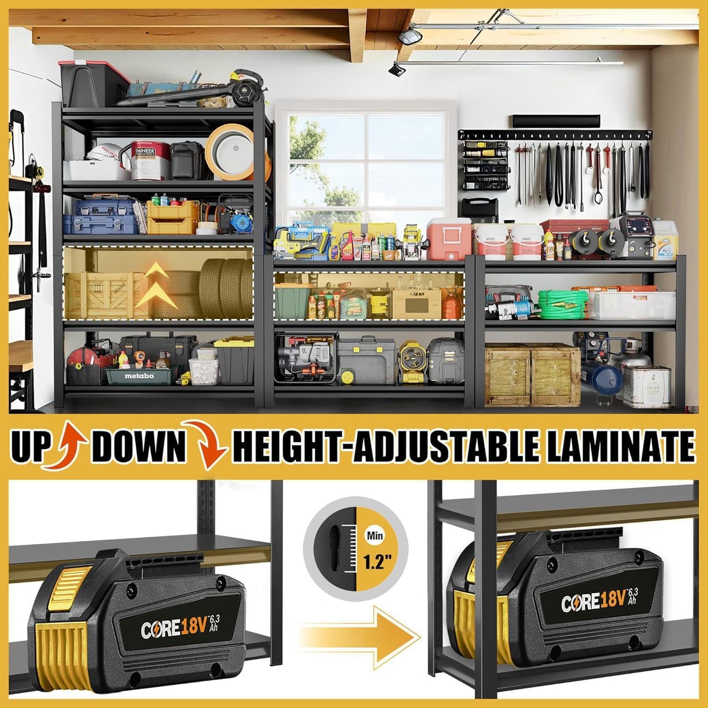 48" W Garage Shelving 3800Lbs Storage Shelves Heavy Duty 5 Tier Adjustable Metal Shelving Unit Garage Shelves for Basement, Warehouse, Commercial 48" W X 78" H X 18" D, Black