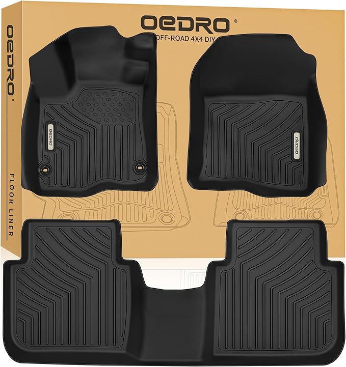 OEDRO Floor Mats Fits for Honda CR-V 2023-2026(Include Hybrid), Custom Fit TPE All-Weather Floor Liners, Includes 1st and 2nd Row Full Set Liners, Black