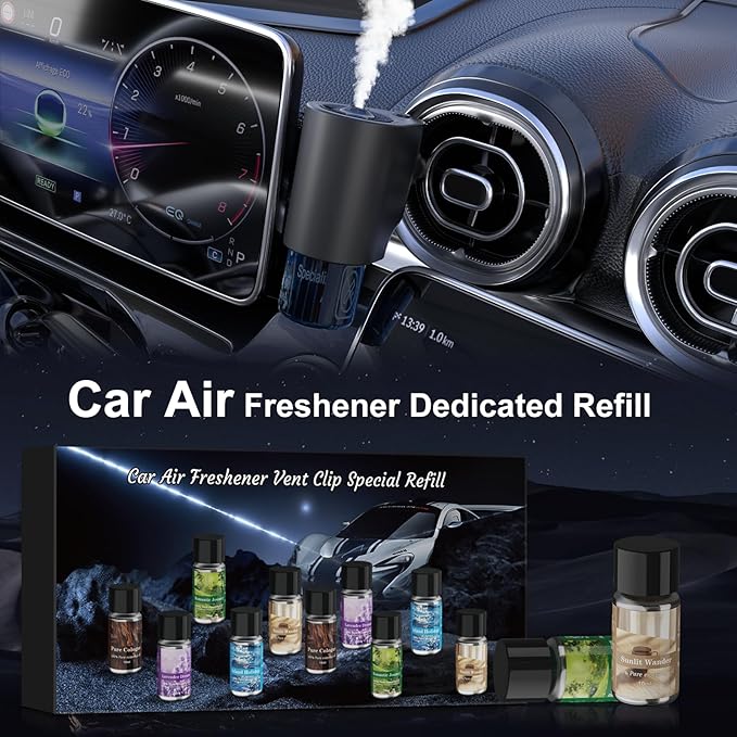 Car Air Freshener Refill, Car Air Freshener Vent Clip Special Refill, 5 Scents, 10 Bottles (Excluding Machine)