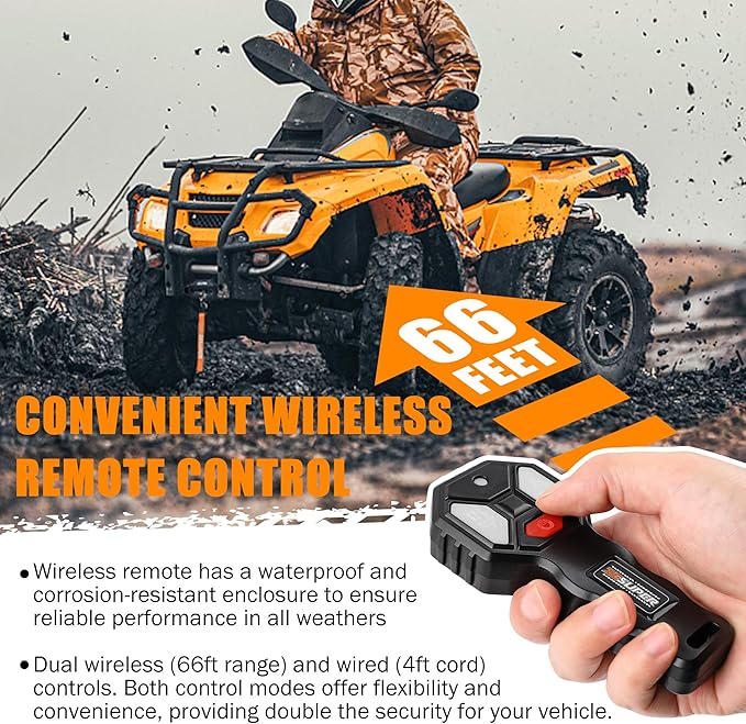 ZESUPER 4500 lb Winch Waterproof IP67 Electric Winch with Wireless Remote Synthetic Winch Rope Hawse Fairlead Handheld Remote ATV UTV Winches 12V Portable Power Winch