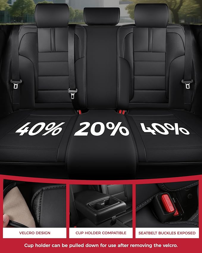 FREESOO Black Car Seat Covers Full Set - Faux Nappa Leather Seat Covers for Cars, with Front Seatbelt Pads, Waterproof Breathable Cushion Protectors Fit for Most 5 Seats Automative Sedans SUV Trucks