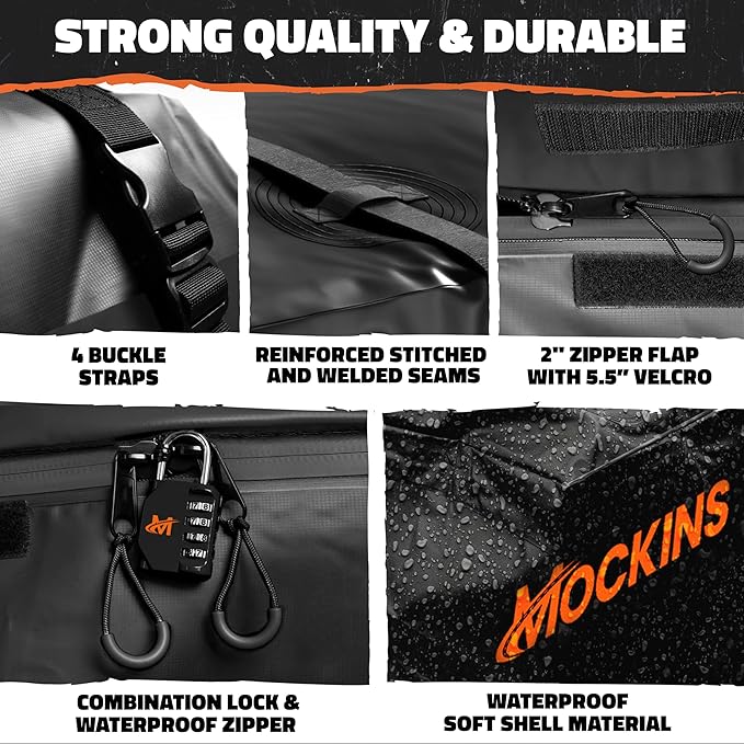 Mockins 85"x24"x4" Extendable Skinny Roof Basket Cargo Carrier w/ 20 CuFt Soft Roof Rack Bag | 250 Lbs. Capacity Rooftop Cargo Carrier for Top of Vehicle | Car Topper Luggage Carrier Waterproof Set