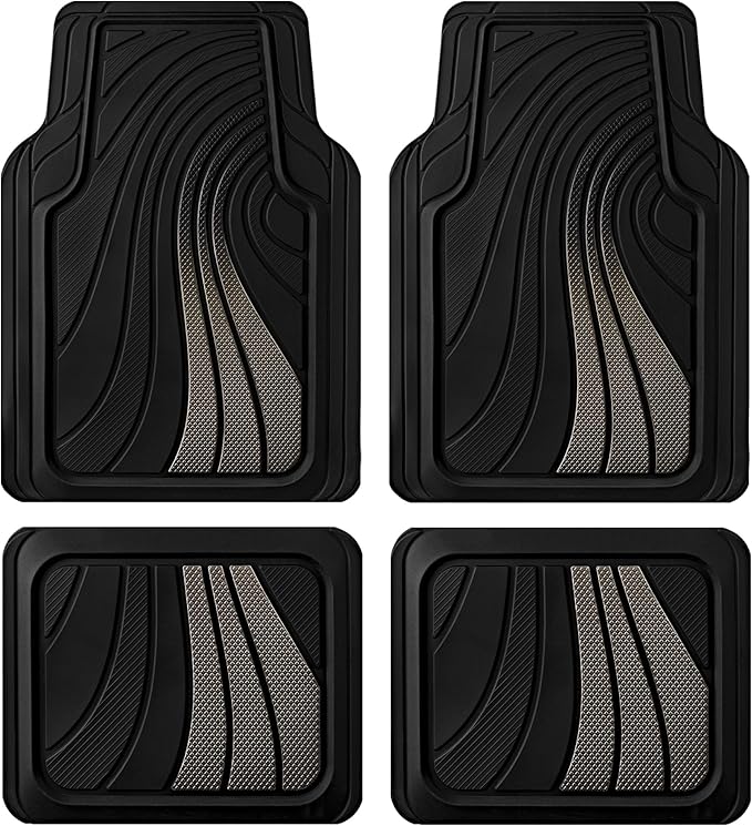Road Comforts Car Floor Mats Full Set – Front & Rear Car Floor Mats with Aluminum Design, Anti-Slip Backing, All-Weather Protection, Trim-to-Fit Car Mats for Most Sedans, SUVs & Vans - Grey