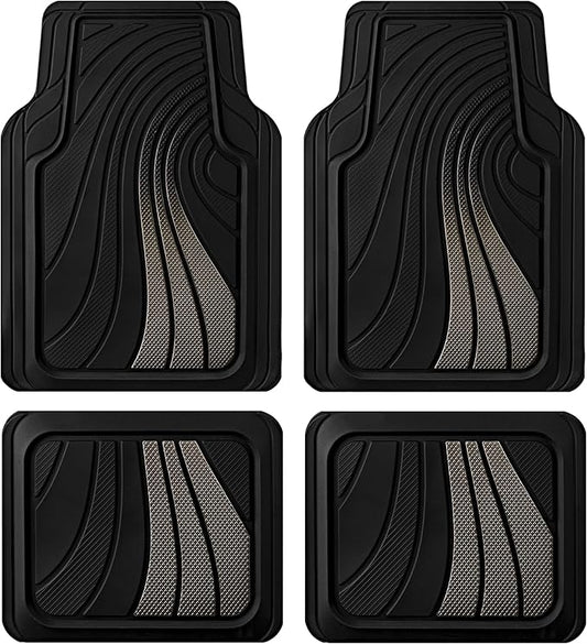 Road Comforts Car Floor Mats Full Set – Front & Rear Car Floor Mats with Aluminum Design, Anti-Slip Backing, All-Weather Protection, Trim-to-Fit Car Mats for Most Sedans, SUVs & Vans - Grey