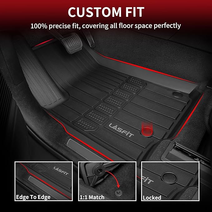 LASFIT Floor Mats for Jeep Grand Wagoneer/Grand Wagoneer L 2022 2023 2024 2025 7 Seats (NOT Fit for 8-Seat) All Weather TPE Custom Fit Car Mats Floor Liners 1st & 2nd & 3th Row, Black