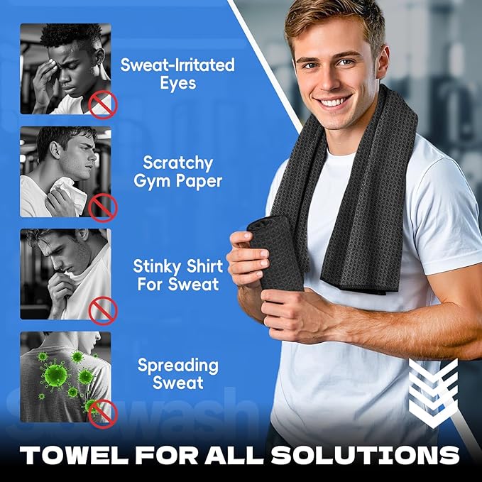 Microfiber Gym Towels for Showering Working Out Quick Dry Negative ions Large Middle Small Sizes Lightweight Gym Towel for Men Women Tennis Sports Towels for Body Hot Yoga Fitness Essentials