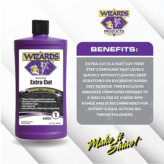 Wizards Select Pro Extra Cutting Compound Step 1 Perfect Match - Car Scratch Remover with Aggressive Cutting Action - Best Used with Wool or White Foam - Safe to Use During Car Paint Scratch Repair