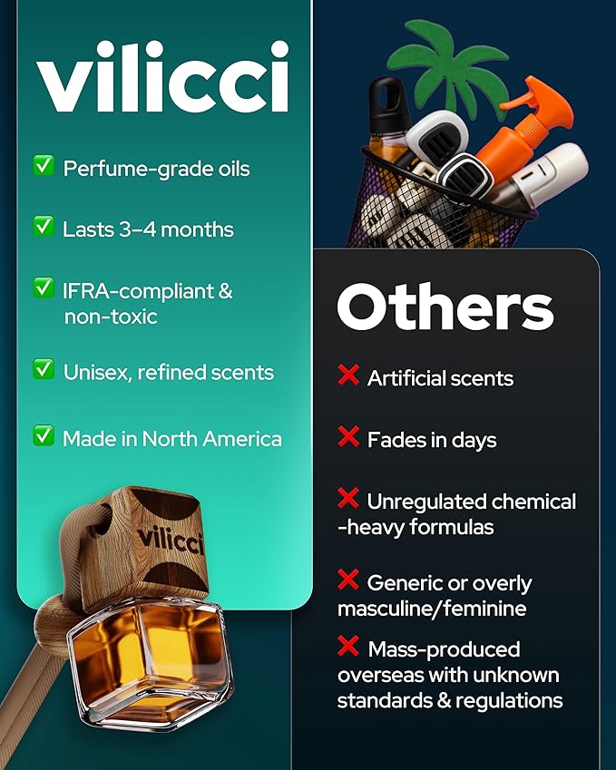 Vilicci Car Air Freshener | Luxurious Hanging Diffuser | Premium Hanging Car Diffuser | Long Lasting Fragrance for Auto | 1 Bottle of Car Scent (1 Count (Pack of 1), Champagne & Soiree)