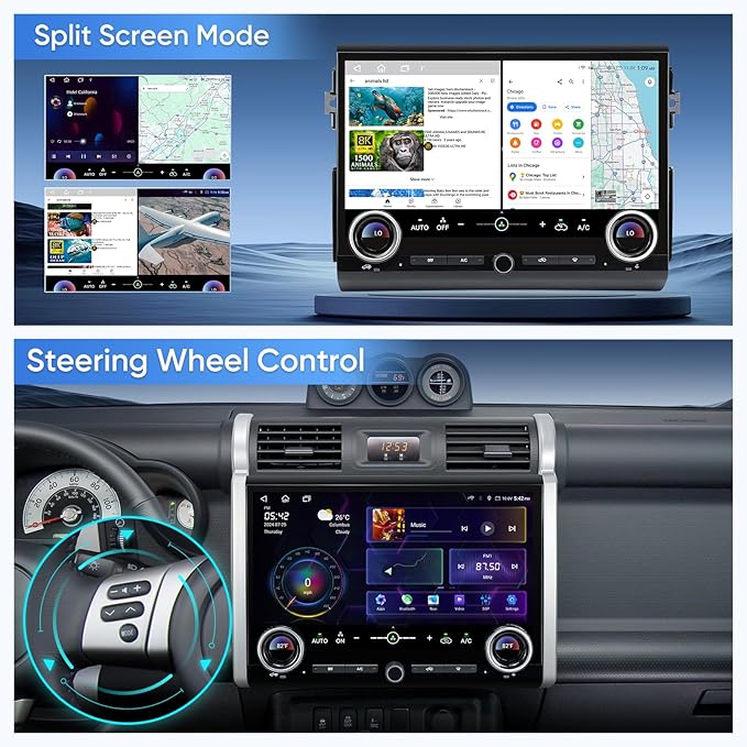 15" Touchscreen Car Stereo Radio for Toyota FJ Cruiser 2007-2021 with Wireless CarPlay Android Auto 8 Core 6+128GB BT/WiFi/SWC Andriod 13 GPS Navigation Head Unit Dash Kit Replacement Upgrade