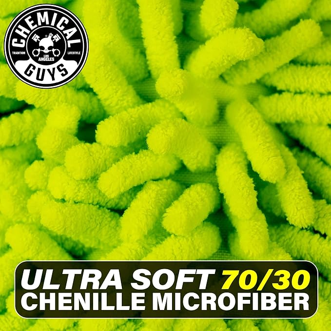 Chemical Guys Chenille Premium Scratch-Free Microfiber Wash Mitt - Lime Green, Ultra-Soft Car Wash Glove for Swirl-Free Finish, Safe for Cars, Trucks, SUVs, Motorcycles, and More