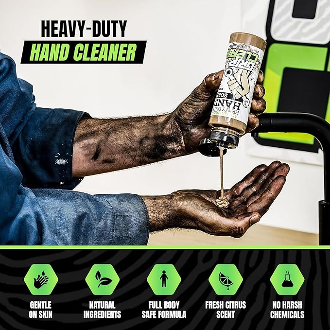 Grip Clean Heavy Duty Hand Cleaner for Mechanics – Natural Pumice & Clay-Infused Technology Removes Grease, Oil & Grime – Moisturizing Liquid Hand Soap for Shop, Garage & Industrial Use – 8 oz