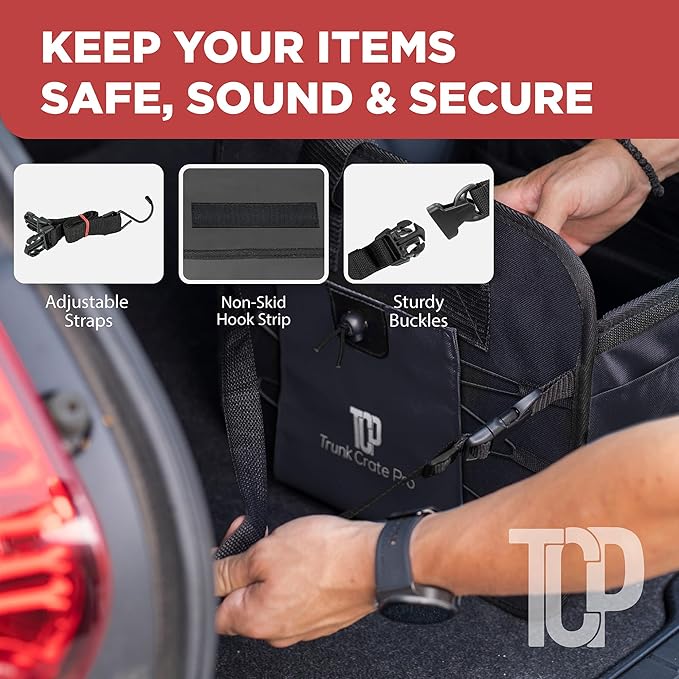 TRUNKCRATEPRO Car Organizers and Storage Premium Adjustable Multi Compartments Car Storage Organizer | Portable and Foldable SUV Trunk Organizer for Car (Standard Size, 20.86"L x 13.4"W x 10"H )-Black