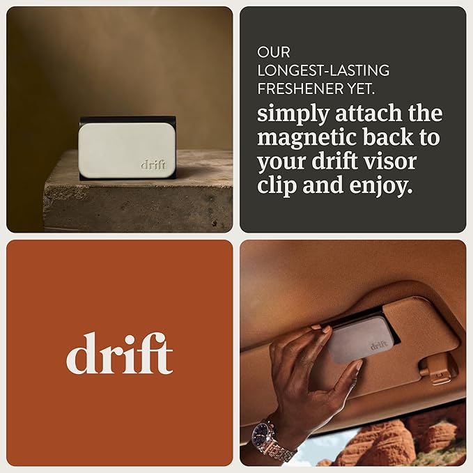 Drift Car Air Freshener - Stone Air Freshener Car Odor Eliminator - Long Lasting Scent - Auto Accessories - Metal Clip - Essential Oils - Clean Ingredients - Teak Scent Starter Kit