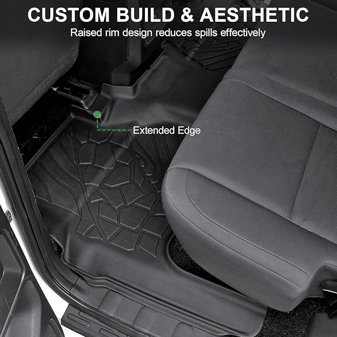 Floor Mats Fit for Nissan Frontier 2022-2025 2026 Crew Cab with 2nd Row Under-Seat Storage(Not for 2nd with Under Seat Speaker), TPE All Weather Protection Car Liners & 4 Door Sill Guards Accessories