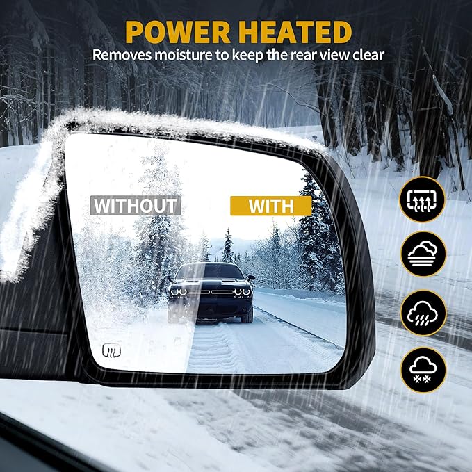 DWVO Side Door Mirror Compatible with 2007 2008 2009 2010 2011 2012 2013 Tundra, Right Passenger Towing Mirror with Power Heated Manual Folding Black