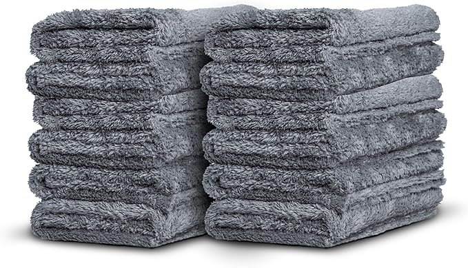 Adam's Borderless Grey Microfiber Towel (12pk) - Premium Ultra Soft Car Detailng Towel Cloths, 480gsm - Safe for Car Wash, Home Cleaning & Pet Drying Cloths (16 Inch x 16 Inch)